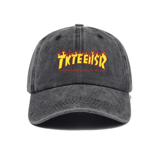 韩国ulzzang潮牌火焰字母印花滑板街舞帽子棒球帽做旧男女鸭舌帽