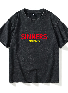 SINNERS原罪 罪人T恤短袖白色衣服女男圆领大码宽松夏季情侣装棉