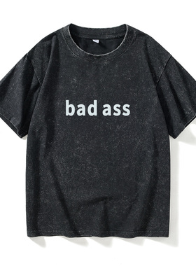 超牛气badass英文汉字中文T恤短袖个性衣服女男圆领大码宽松夏季