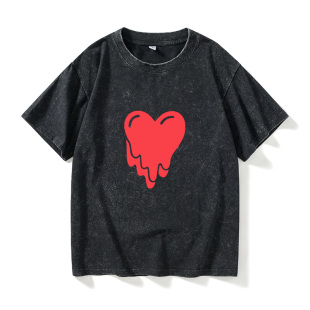 宽松夏季 青少年衣服男女圆领大码 情 EDC爱心T恤短袖 潮牌陈冠希同款