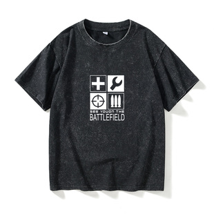 宽松夏 衣服女男圆领大码 寒霜3引擎游戏battle field战地4T恤短袖