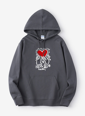 欧美波普风潮牌keithharing凯斯哈林涂鸦联名卫衣连帽大码衣服套