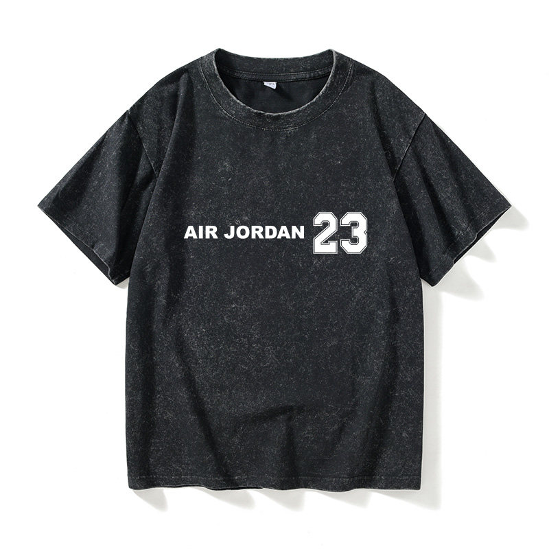 潮牌飞人AIR篮球运动AJ23北卡蓝猛龙紫小麦T恤短袖个性衣服女男圆