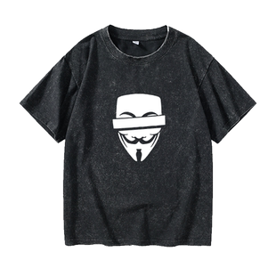 V字仇杀队男小丑V怪客面具COS冬季休闲T恤短袖个性衣服女男圆领大