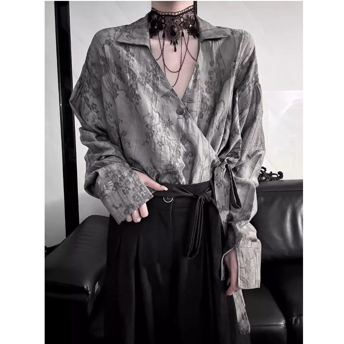 夏季男女装韩版新款发宽松长袖防晒衬衣BF风慵懒中长款雪纺薄衬衫