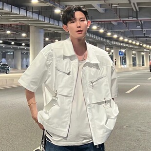 男短袖 26夏爆款 衬衫 风金属拉链工装 多口袋设计感宽松衬衣 痞帅中式