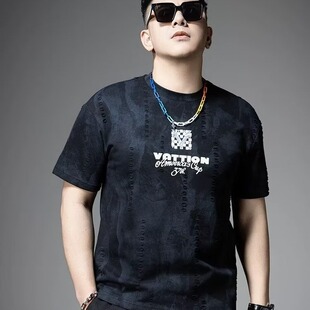 衫 2026新款 T恤宽松圆领破洞半袖 高端潮牌提花短袖 春夏欧货男士