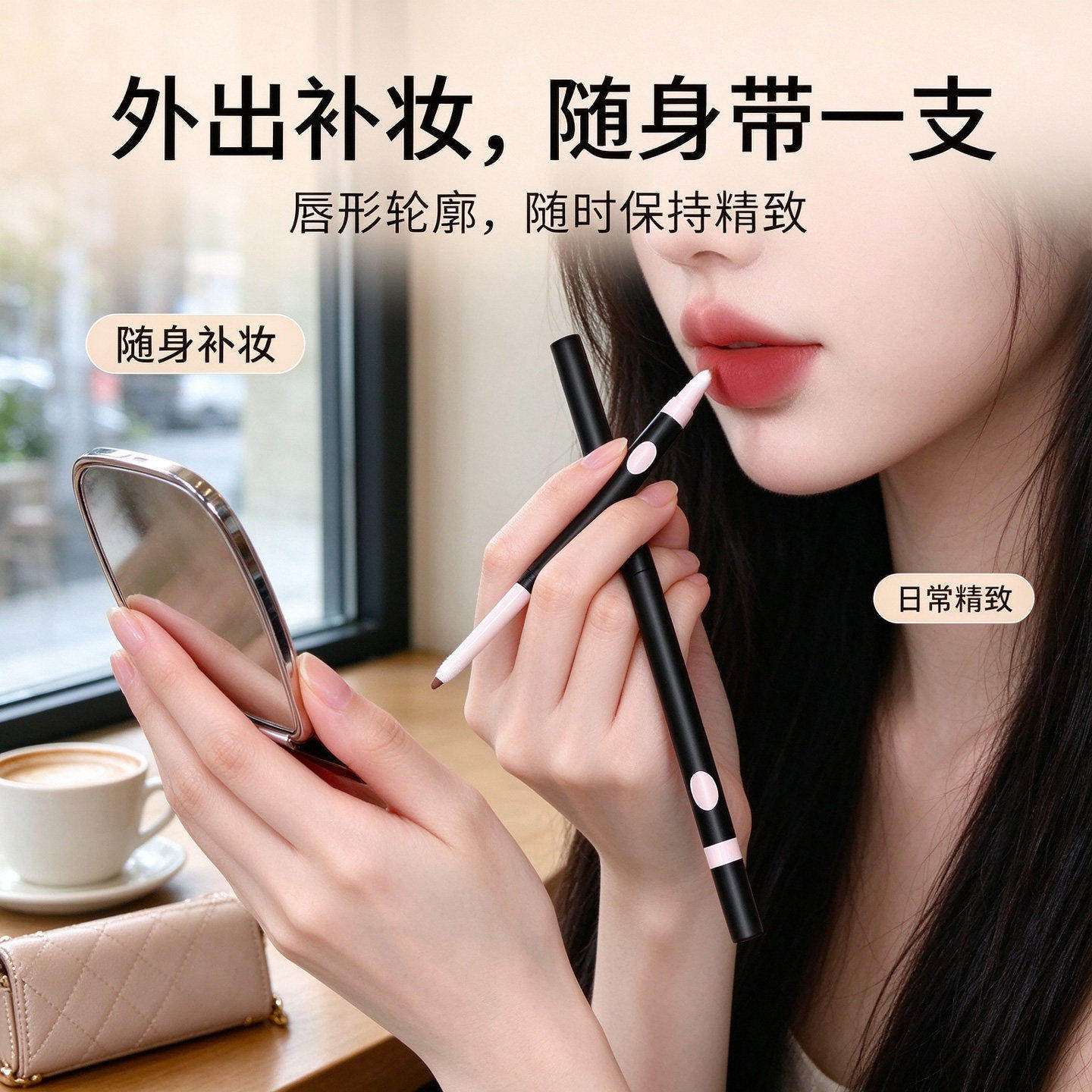 双头唇线笔唇刷二合一防水持久不粘杯自然勾勒唇形裸色口红笔唇膏