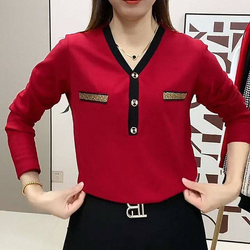 双面德绒V领打底衫2022秋冬新款自发热针织毛衣韩版保暖洋气上衣