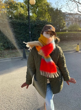 限时抢购价!马海毛彩虹条围巾男女定制披肩秋冬保暖柔软加厚围脖