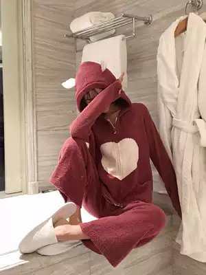 Maomao pajamas women autumn and winter ins wind thickened soft cotton hooded cute net coral velvet home wear