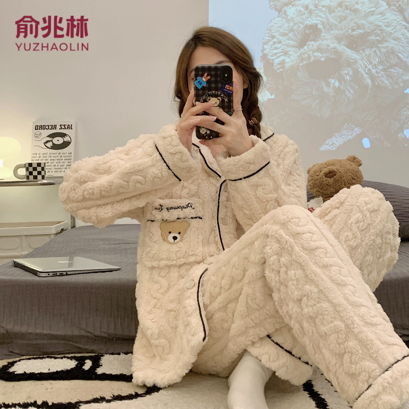 俞兆林冬季加厚加绒保暖睡衣女士亲肤珊瑚绒女生可爱家居服套装