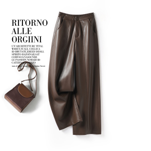 高腰显瘦休闲百搭阔腿皮裤 绵羊皮长裤 女2025秋冬新款 海宁真皮皮裤