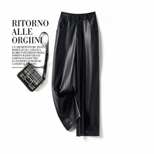 高腰显瘦休闲百搭阔腿皮裤 绵羊皮长裤 女2025秋冬新款 海宁真皮皮裤