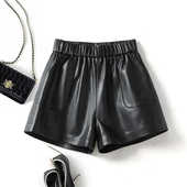 女短裤 高腰绵羊皮宽松阔腿裤 2025秋冬新款 海宁真皮皮裤 显瘦皮靴裤