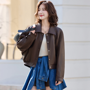 宽松大码 韩版 皮夹克潮 绵羊皮外套2025秋冬新款 海宁真皮皮衣女短款