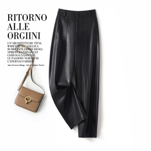 高腰显瘦休闲百搭阔腿皮裤 绵羊皮长裤 女2025秋冬新款 海宁真皮皮裤