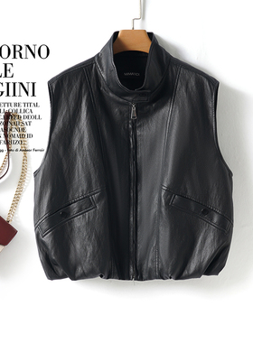 海宁真皮马甲女绵羊皮背心2025新款宽松皮衣无袖坎肩机车马夹外套