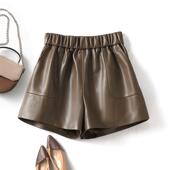 气质显瘦百搭休闲a字皮靴裤 海宁真皮短裤 女高腰绵羊皮宽松阔腿裤
