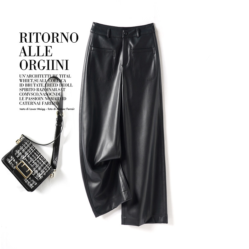 海宁真皮皮裤女2025秋冬新款绵羊皮九分裤高腰显瘦休闲百搭阔腿裤