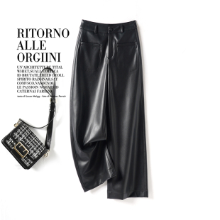 高腰显瘦休闲百搭阔腿裤 绵羊皮九分裤 女2025秋冬新款 海宁真皮皮裤