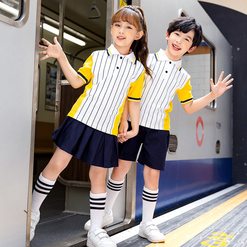 新款夏装儿童短袖套装男女幼儿园园服小学生夏季校服班服条纹套装