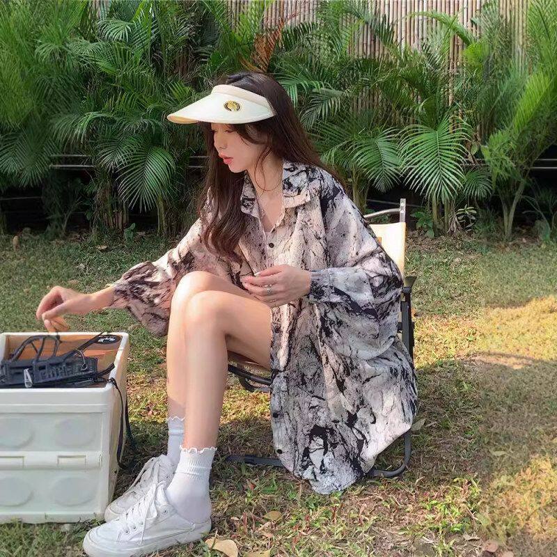 防晒衣外套设计感开衫女夏季薄款扎染衬衫小众衬衣港风复古上衣服