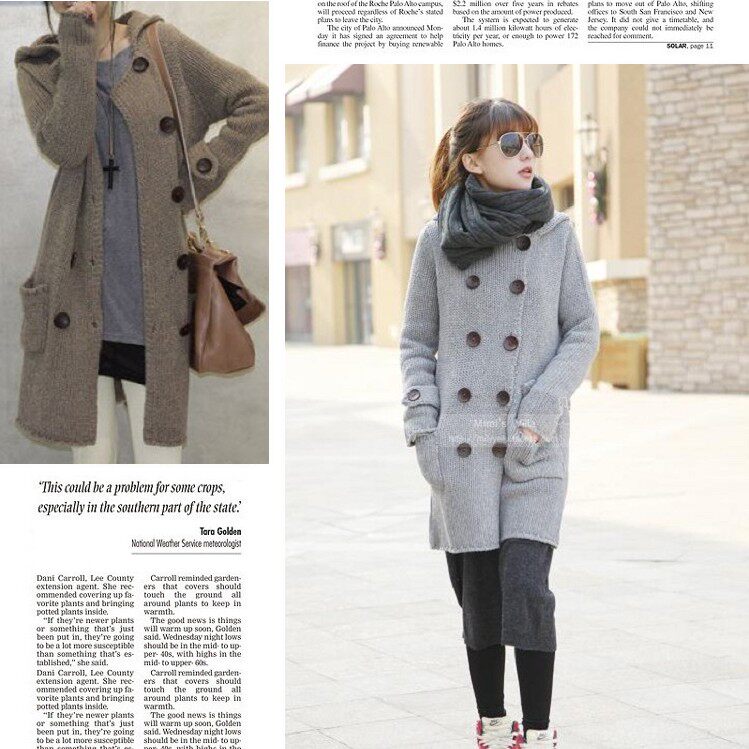 k165 韩国女装2025双排扣羊毛加厚长款秋冬女毛衣外套长开衫现货