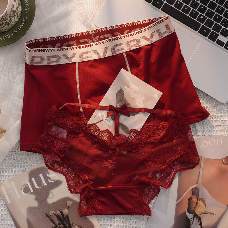 甜米家情侣内裤红色结婚本命年一男一女夫妻内衣一对蕾丝大红套装,女士内衣/男士内衣/家居服,男平角内裤,淘宝优惠券,粉丝福利购,淘宝优惠卷