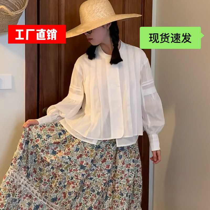 【白苗工厂直销】柔光漫纱26s早春新品100支全棉法式泡泡袖白衬衫