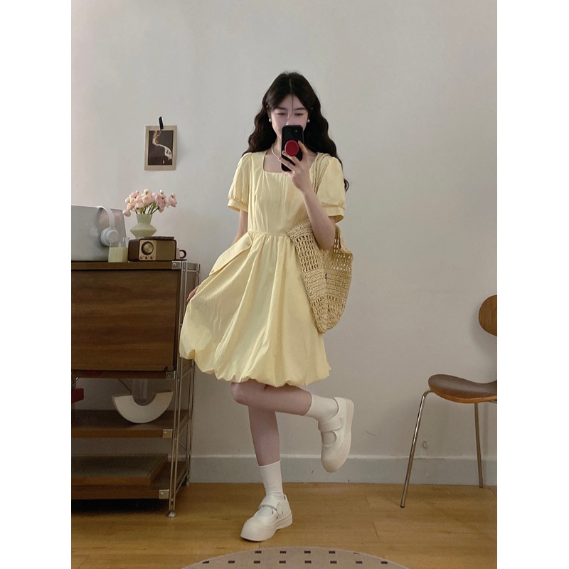 大码法式温柔风连衣裙女2025新款夏季甜美花苞裙胖MM遮肚显瘦裙子