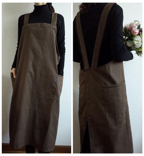 纯棉韩版纯手工防污纯色长款围裙