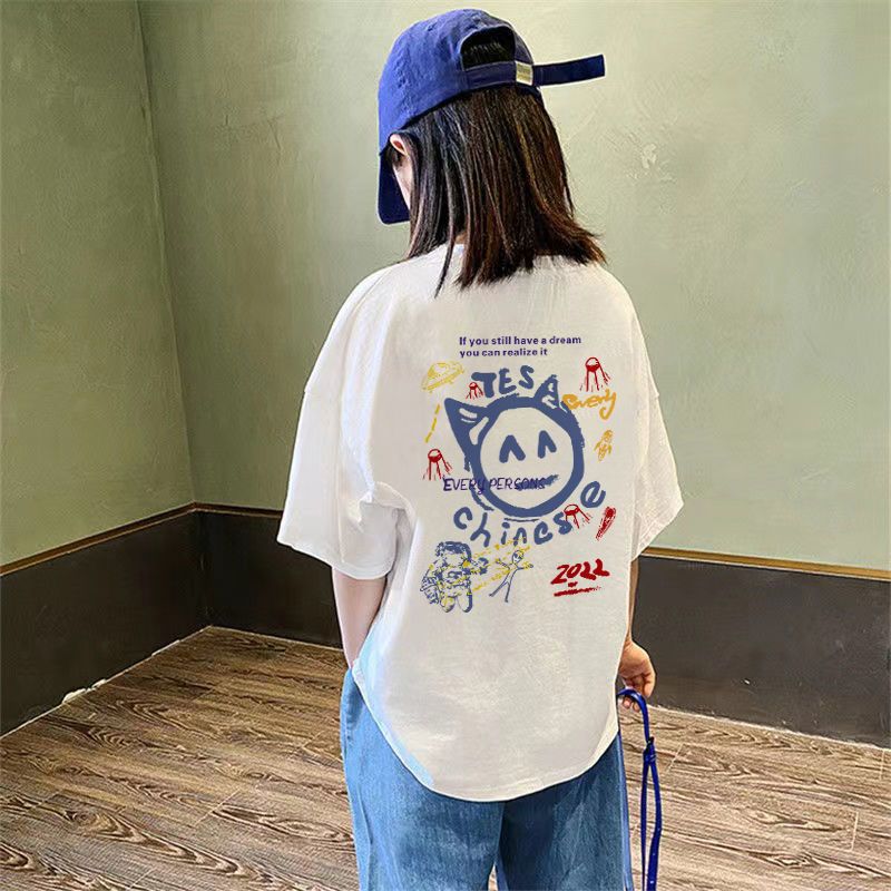 女童t恤新款夏装中大童纯棉短袖韩版洋气女孩儿童宽松学生上衣潮