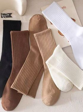 袜子女中筒百搭纯色春夏ins潮运动袜女简约夏季网红款日系长筒袜