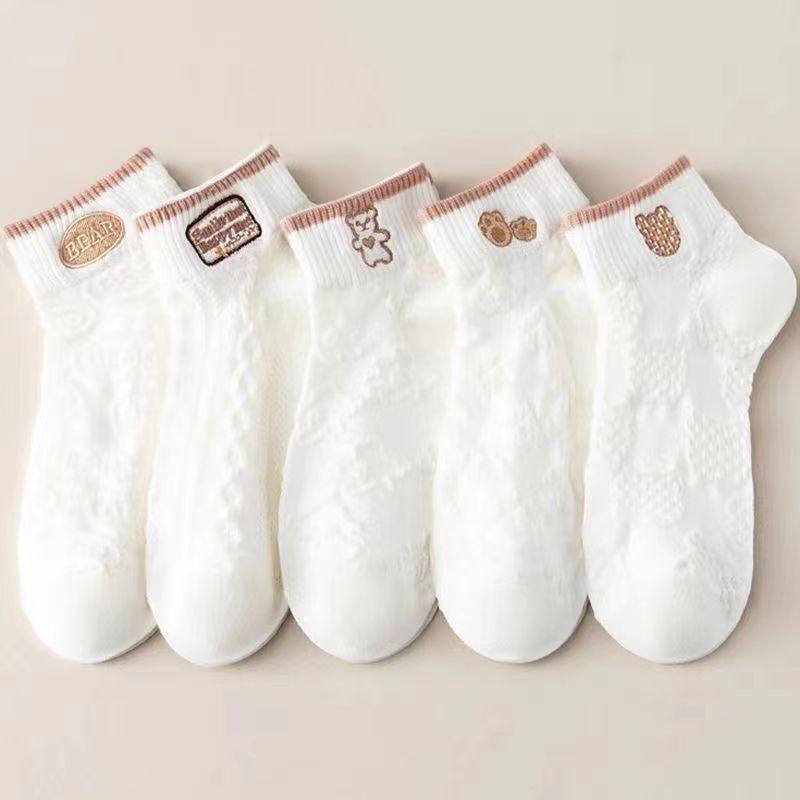 袜子女白色袜子女春夏款中筒袜可爱提花夏天薄款中短筒女袜
