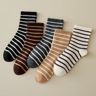 勃肯鞋袜子女春秋款中筒袜潮网红款夏季长筒美拉德复古条纹堆堆袜