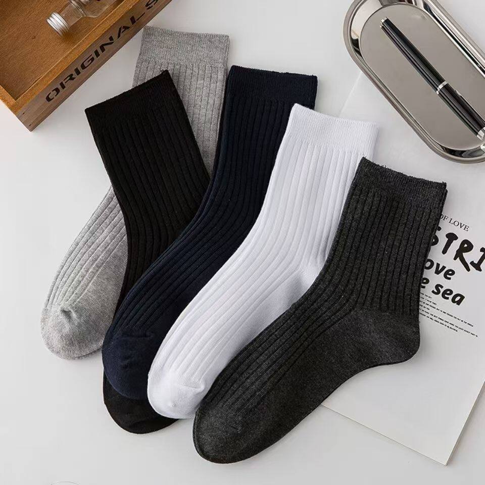 男士袜子男款夏季薄款中筒袜简约百搭运动男袜夏天黑色商务长筒袜