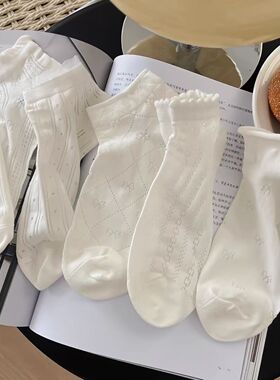 袜子女夏季网眼薄款ins潮日系百搭甜美蝴蝶结花边白色学院风短袜