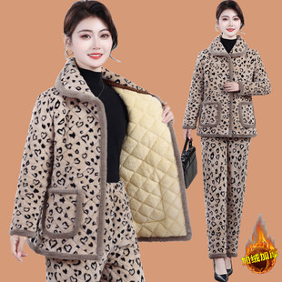 加绒妈妈加厚保暖两件套 中老年人家居棉衣棉裤 妈妈冬装 睡衣套装