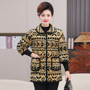 保暖棉衣宽松奶奶罩衣 棉服外套妈妈冬装 中老年女装 加绒加厚七分袖