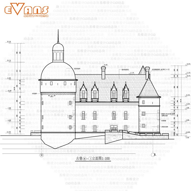 法式仿古城堡全套建筑施工图cad电子版 欧式古堡别墅建筑设计图纸