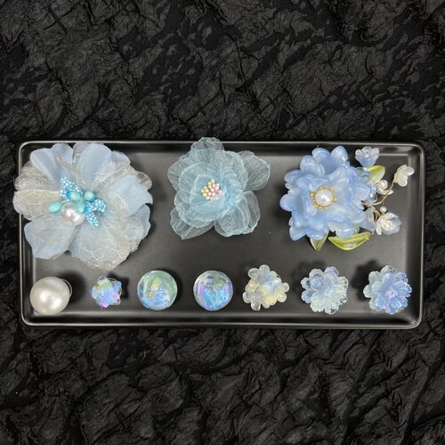 韩版烧边欧根纱花蕾花朵鞋扣