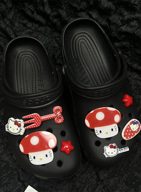 可爱红色hellokitty甜美小蘑菇鞋扣鞋花卡通日系少女心鞋配饰