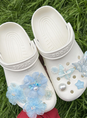 洞洞鞋配饰diy蓝色蝴蝶花可爱夏季鞋扣2025新款装饰扣卡扣配件