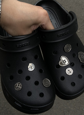 洞洞鞋配饰金属复古纽扣鞋花DIY鞋扣装饰黑色适配卡洛驰crocs