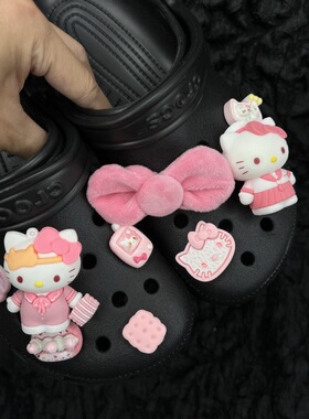 粉色梦幻Kitty猫洞洞鞋鞋花
