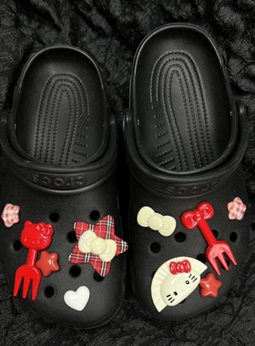 搞怪系列饺子kt猫咪洞洞鞋鞋扣配饰DIY红色猫叉子鞋花可爱装饰扣