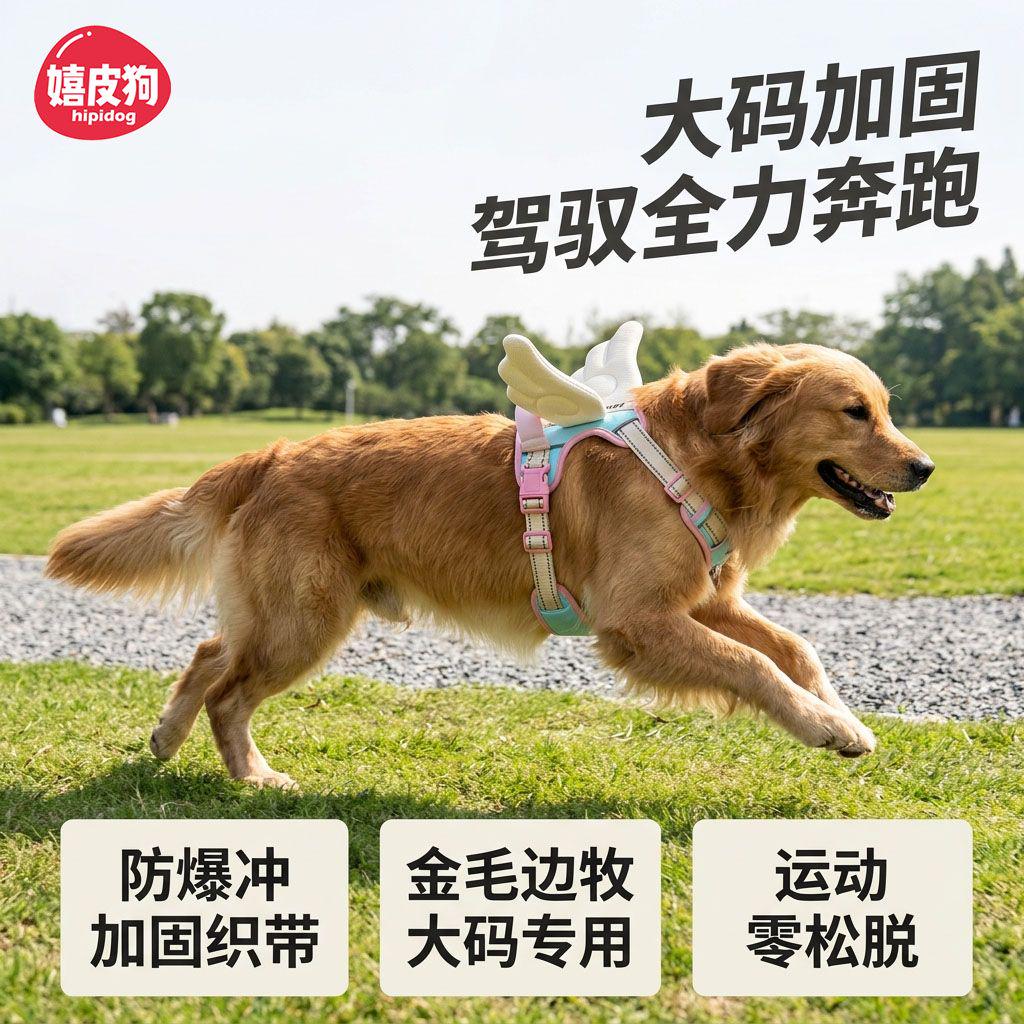 嬉皮狗牵引绳胸背带中大型犬金毛拉布拉多专用防爆冲加固织带户外