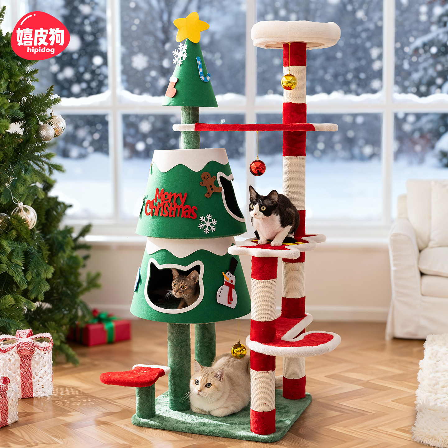 圣诞树猫爬架猫窝猫抓板一体家用多层四季可用多功能不占地猫玩具,宠物/宠物食品及用品,猫爬架,淘宝优惠券,粉丝福利购,淘宝优惠卷
