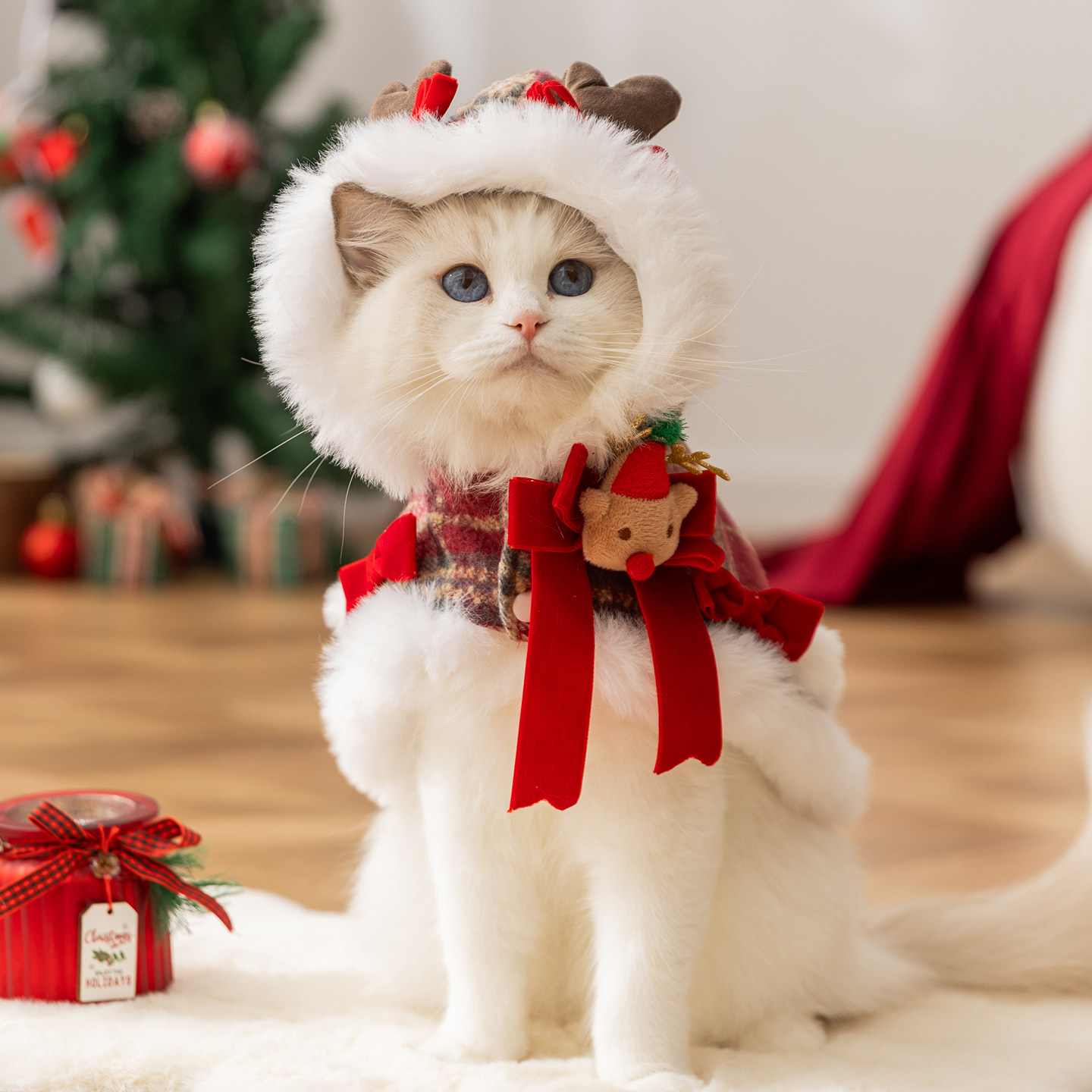 嬉皮狗|猫咪格子圣诞牵引披风